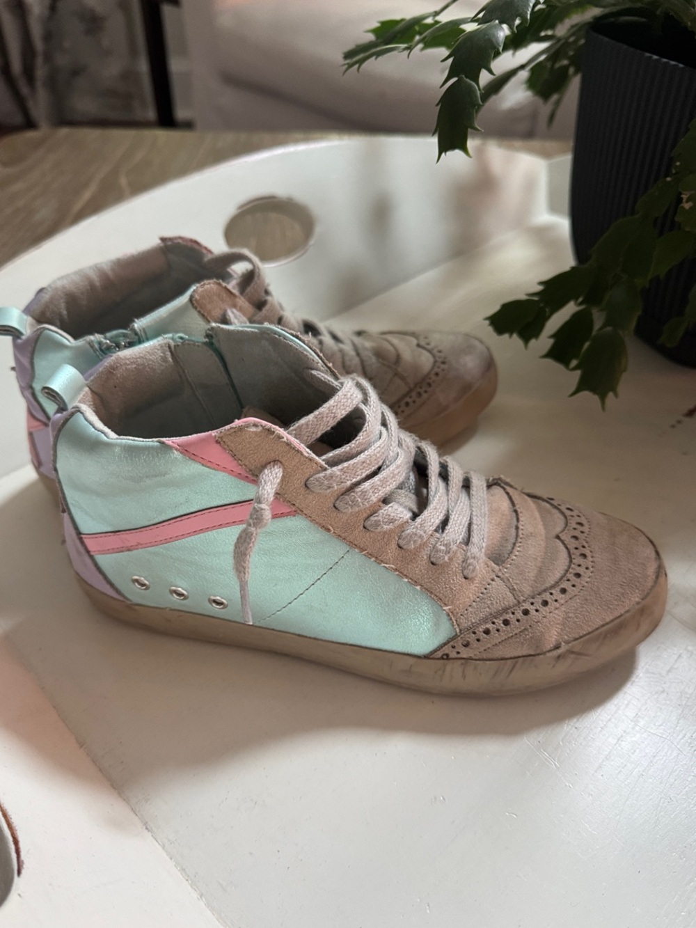 ShuShop Mint & Pink High-Top Kids Sneakers